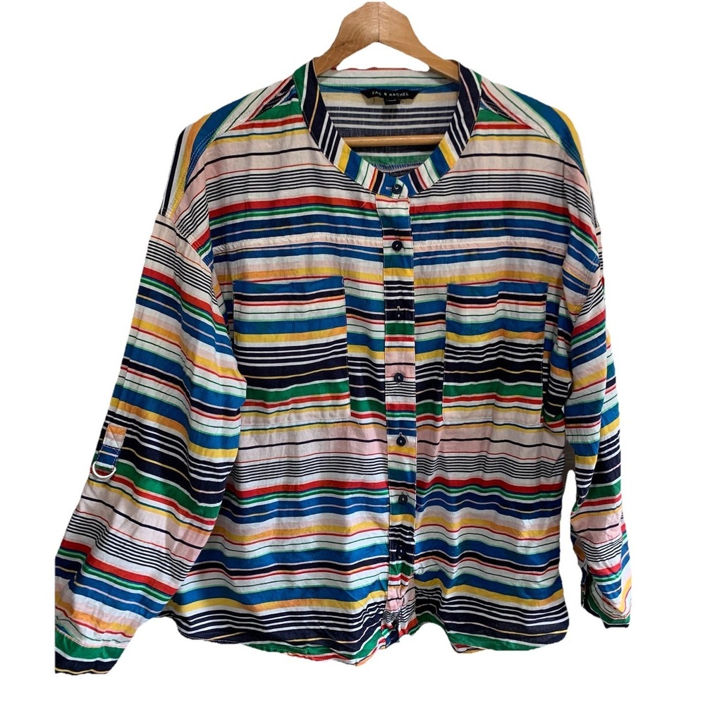 Zac & Rachel XL Blouse Top Striped Artsy Office Eclectic Nautical Coastal Color